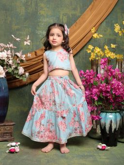 SAKA DESIGNS - Blue Floral Regular Fit Blouse and Lehenga