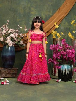 SAKA DESIGNS - Magenta Printed Regular Fit Blouse and Lehenga