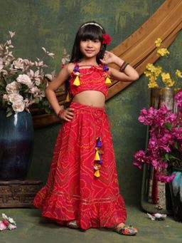 SAKA DESIGNS - Red Printed Regular Fit Blouse and Lehenga