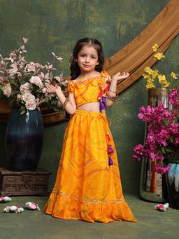 SAKA DESIGNS - Yellow Printed Regular Fit Blouse and Lehenga