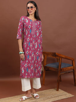 VISHUDH - Women Magenta Polyester Round Neck Kurta