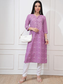 VISHUDH - Women Purple Polyester Round Neck Kurta