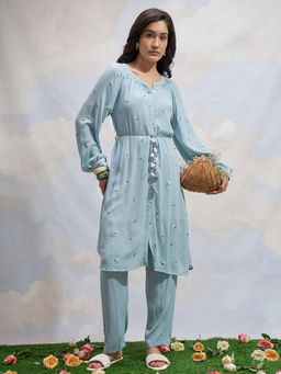 VISHUDH - Women Blue Viscose Rayon Round Neck Kurta