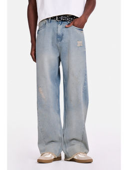 Snitch - Light Blue Heavy Distressed Loose Casual Jeans for Men