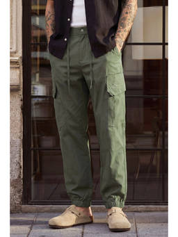 Snitch - Olive Washed Relaxed Casual Joggers Pants for Men