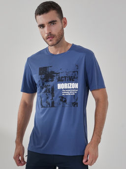 Dida - Blue Polyester Half Sleeves Printed T-Shirt