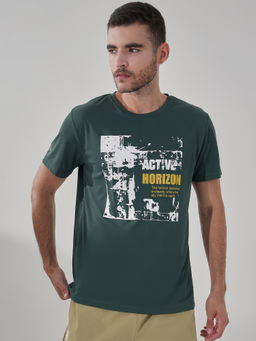 Dida - Green Polyester Half Sleeves Printed T-Shirt