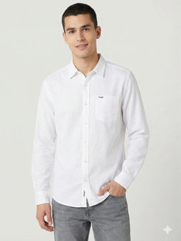 Wrangler - White Cotton Linen Full Sleeves Regular Fit Solid Shirts
