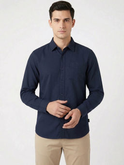 Wrangler - Blue Pure Cotton Full Sleeves Regular Fit Solid Shirts