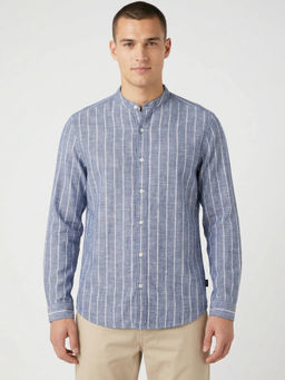 Wrangler - Blue Pure Cotton Full Sleeves Regular Fit Stripes Shirts