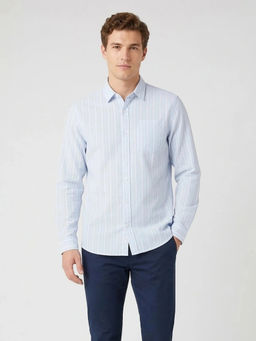 Wrangler - Blue Pure Cotton Full Sleeves Regular Fit Stripes Shirts