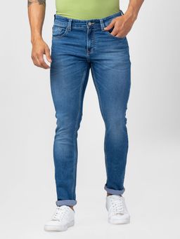 Spykar - Men Mid Blue Cotton Slim Fit Narrow Length Jeans (Skinny)