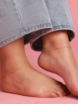 Zavya - Sparkling Triple Tone 925 Sterling Silver Chain Anklets