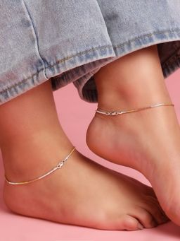 Zavya - Sparkling Triple Tone 925 Sterling Silver Chain Anklets