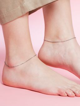 Zavya - Radiant Charms Silver-Plated 925 Sterling Silver Anklet with Beads