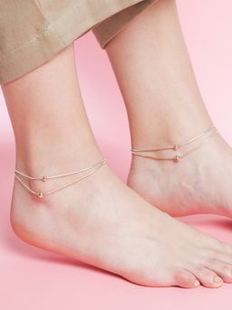 Zavya - Double String Bead Rhodium Plated 925 Sterling Silver Chain Anklet
