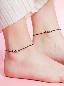 Zavya - Uni-Evil Eye Rhodium Plated 925 Sterling Silver Thread Anklet