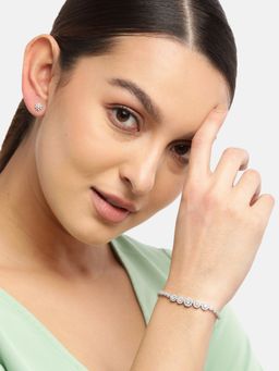Zavya - CZ Studded Rhodium Plated Bracelet & Earring Combo