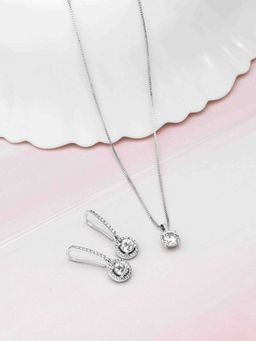 Zavya - Rhodium Plated Solitaire 925 Sterling Silver Combo