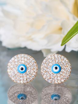 Zavya - Glowing Evil Eye 925 Silver Stud Earrings in Rose Gold