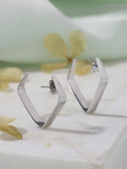 Zavya - Geometrical Rhodium Plated 925 Sterling Silver Hoops