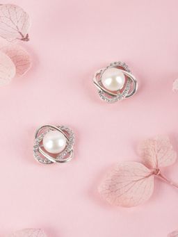 Zavya - Timeless Elegance 925 Sterling Silver Stud Earrings with Cubic Zirconia & Pearl