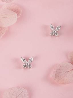 Zavya - Fluttering Beauty Rhodium Plated 925 Sterling Silver Butterfly Stud Earring