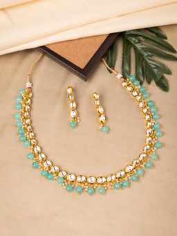 Indya - Green Kundan Multi Drop Earring and Necklace (Set of 2)