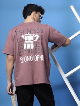RIGO - Men Mauve Typography Oversized T-Shirt