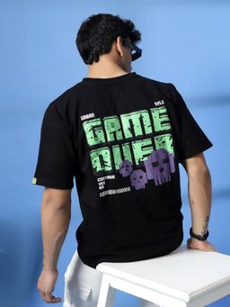 RIGO - Men Black Game Over Oversized Graphic T-shirt