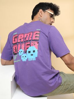 RIGO - Men Purple Game Over Oversized Graphic T-shirt