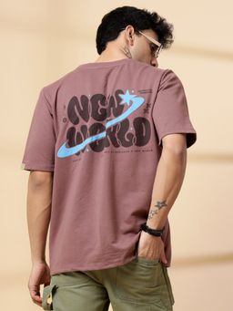 RIGO - Men Mauve Typography Oversized T-shirt