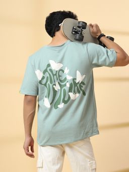 RIGO - Men Jade Green Typography Oversized T-shirt