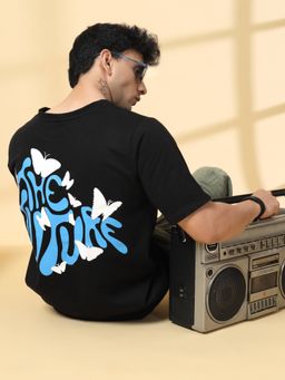 RIGO - Men Black Typography Oversized T-shirt