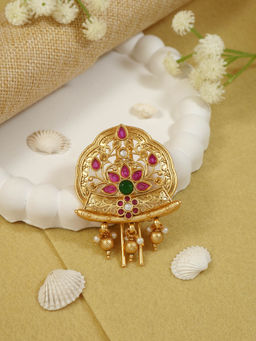 I Jewels - Traditional Gold-Toned Hair Pin with Kundan and Pearl Detailing