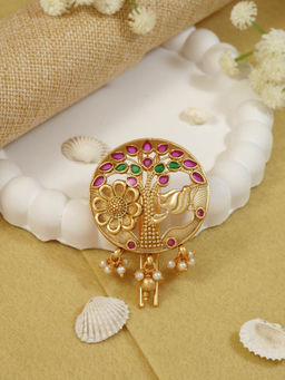 I Jewels - Unique Gold Toned Hair Pin with Kundan Stones and Hanging Beads