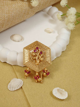 I Jewels - Gold Toned Traditional Hair Pin with Kundan Stones and Hanging Beads