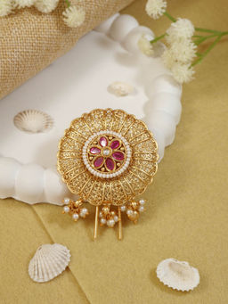 I Jewels - Designer Hair Pin with Intricate Kundan Work and Pearl Detailing