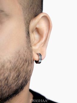 SWASHAA - Silver Drayden Chain-link Men's Hoop Earrings