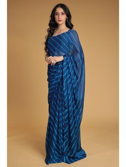Zari Jaipur - Printed Saree with Unstitched Blouse-Navy Blue