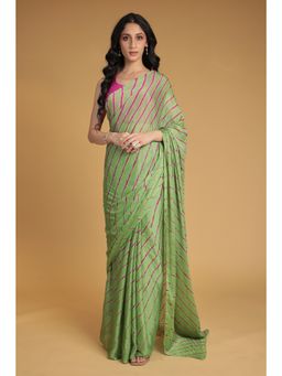 Zari Jaipur - Printed Saree with Unstitched Blouse-Green