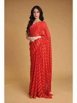 Zari Jaipur - Printed Saree with Unstitched Blouse-Red