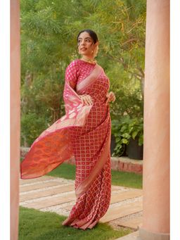 Zari Jaipur - Woven Saree with Unstitched Blouse-Pink