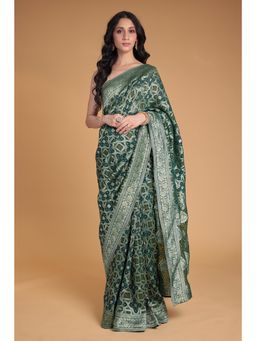 Zari Jaipur - Woven Saree with Unstitched Blouse-Green