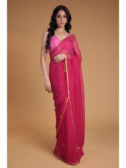 Zari Jaipur - Embroidered Saree with Unstitched Blouse-Pink