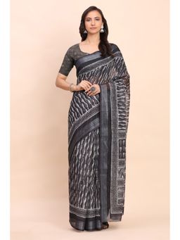 Mysilklove - Battleship Grey Woven Linen Cotton Saree with Unstitched Blouse