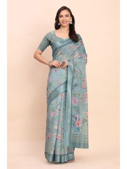 Mysilklove - Electric Blue Woven Linen Cotton Saree with Unstitched Blouse