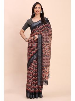 Mysilklove - Syrup Brown Woven Linen Cotton Saree with Unstitched Blouse