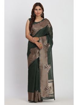 Mysilklove - Abbey Green Woven Linen Cotton Saree with Unstitched Blouse