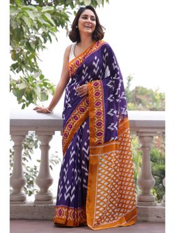 Anjaneya Sarees - Purple Cotton Silk Printed Designer Saree with Unstitched Blouse